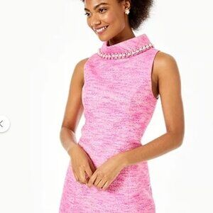 NWT Lilly Pulitzer Portia Beaded Shift Dress Resort in Boulcé Hot Pink